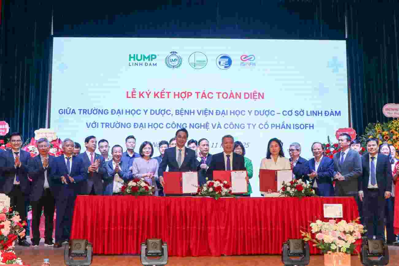 Tăng cường liên kết viện trường - ký kết thỏa thuận hợp tác giữa Trường ĐH Y Dược, Bệnh viện Đại học Y Dược – Cơ sở Linh Đàm với Trường ĐH Công nghệ và công ty ISOFH